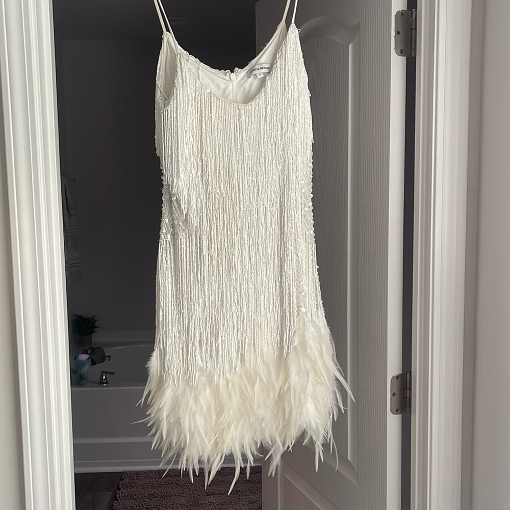 NADINE MERABI White Feather Mini Dress
